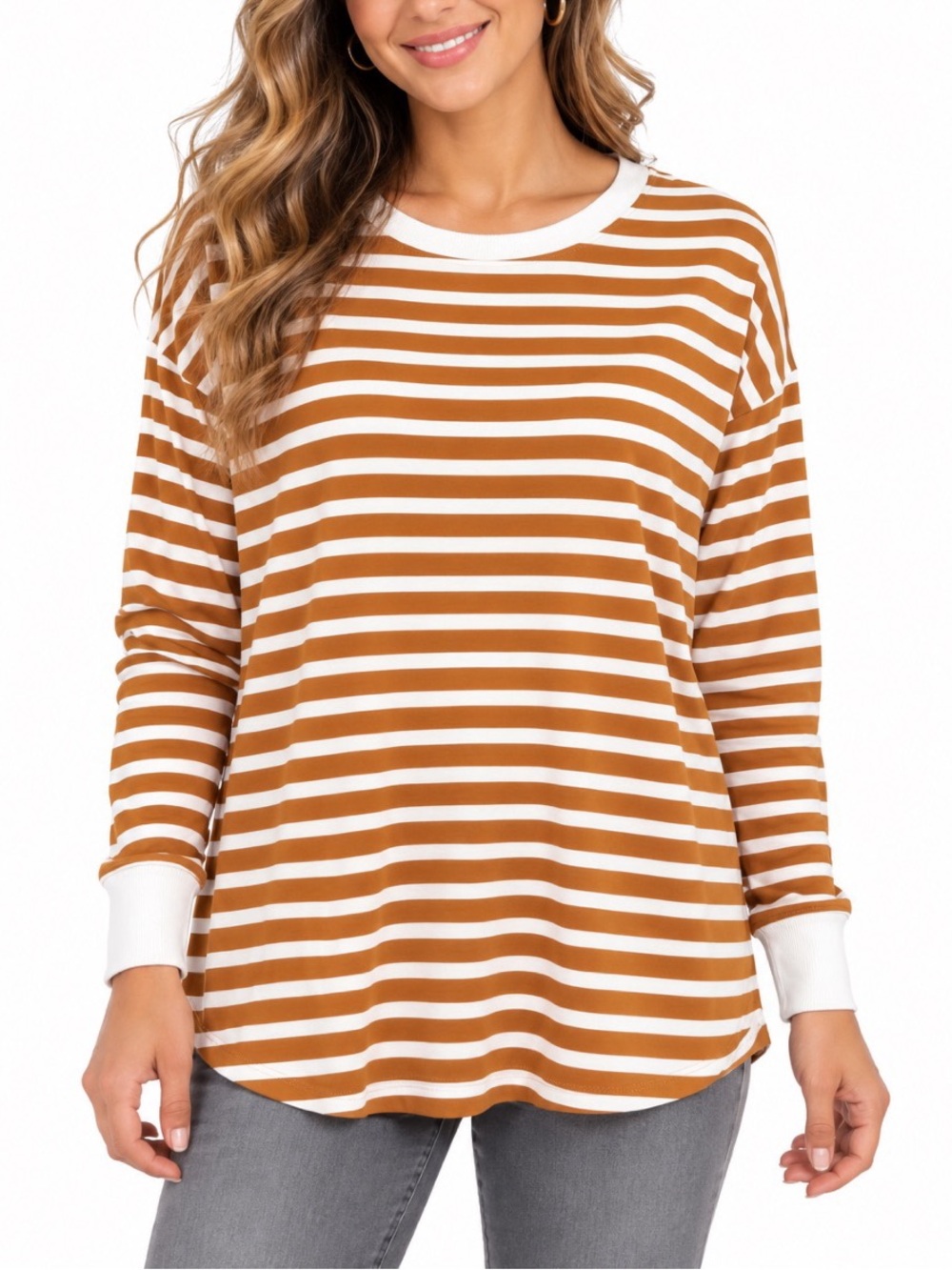 J.Crew Long-sleeve Striped Tee in Burnt Orange/ Rust, size Large